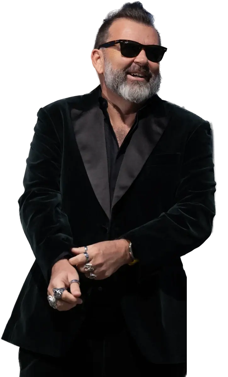 Philippe Cesson in sunglasses, laughing